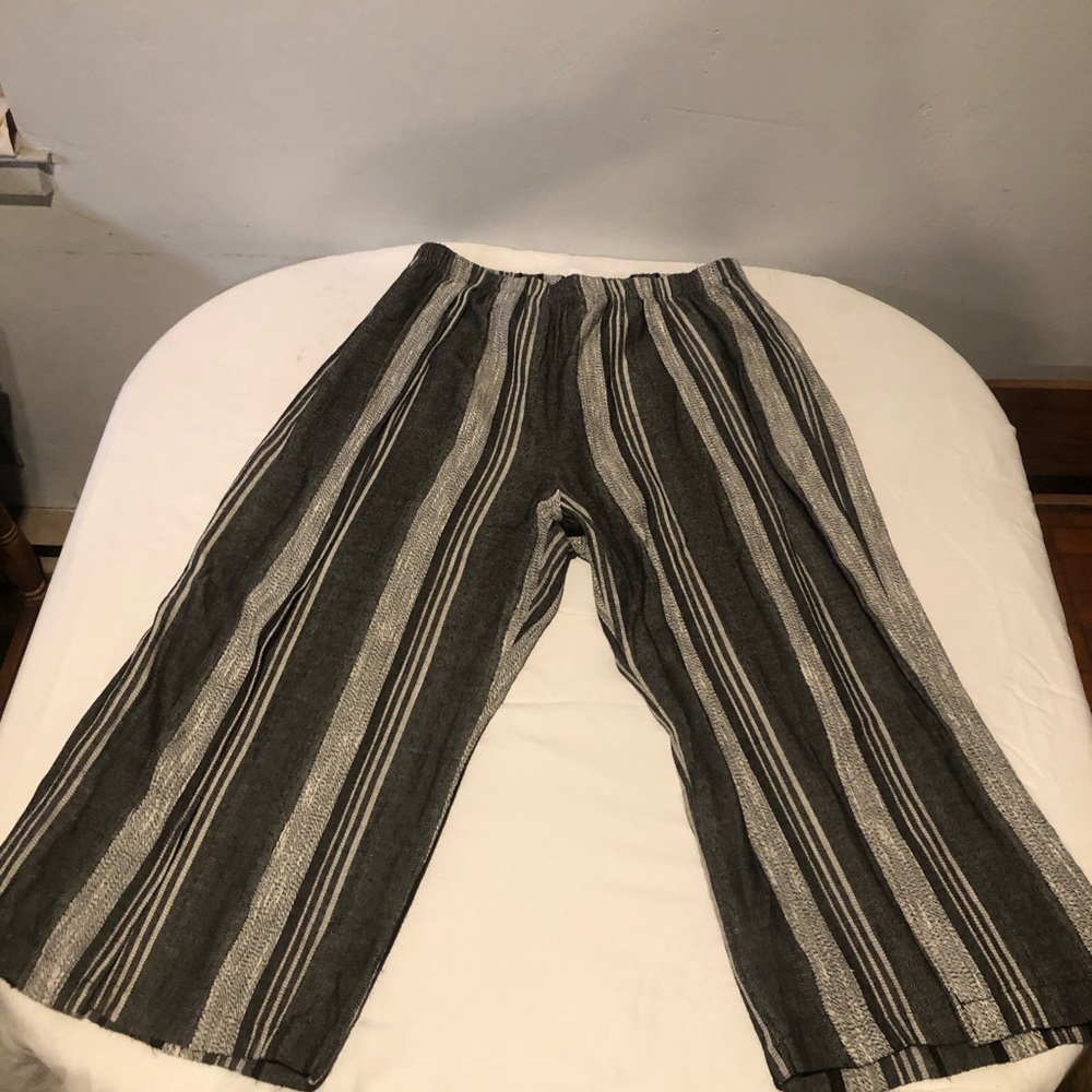 Heydari 100% Linen Pants Black and Ivory Striped Size 1X
